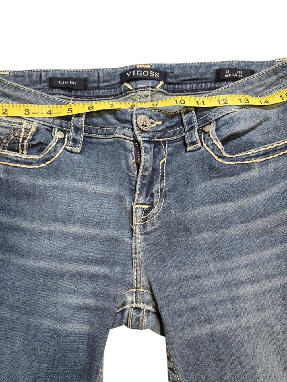 Vigoss Women’s Y2K Low Rise Heritage Fit Slim Boot Cut Mid Wash Jeans 8 - Picture 3 of 16